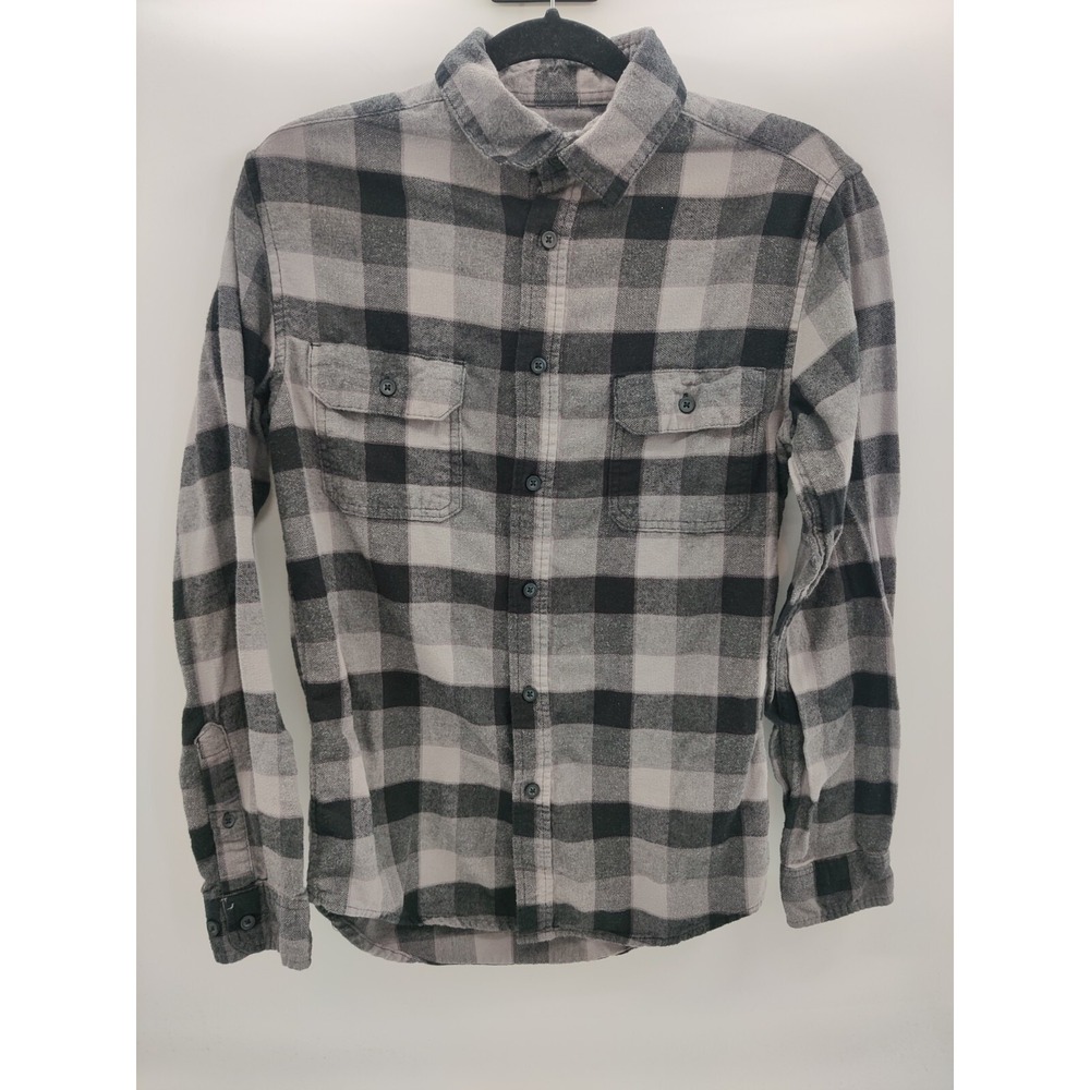 Goodfellow & Co Mens Small Gray Black Buffalo Plaid Flannel Button Down Shirt